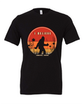 I Believe Bigfoot design on a black t-shirt