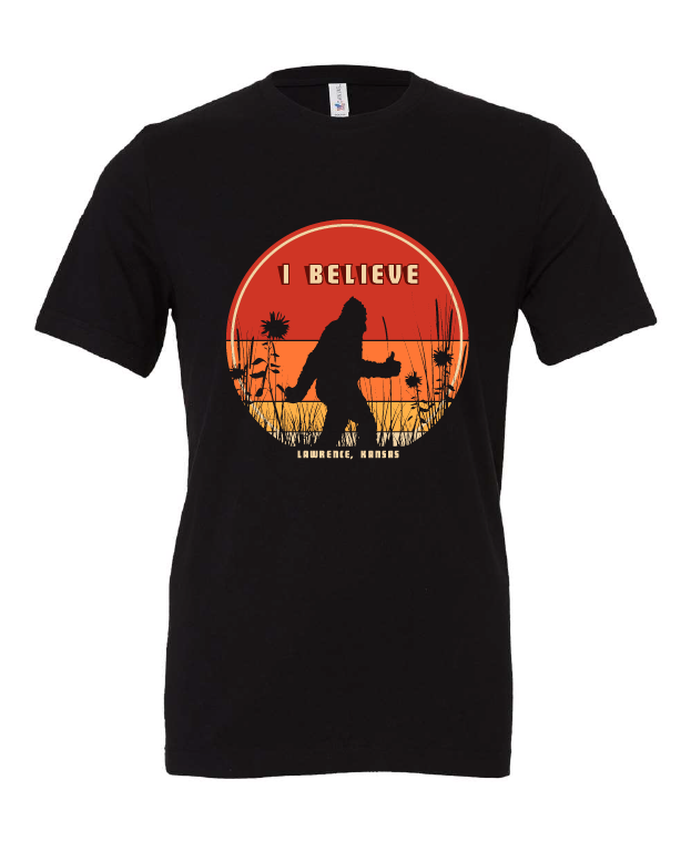 I Believe Bigfoot design on a black t-shirt