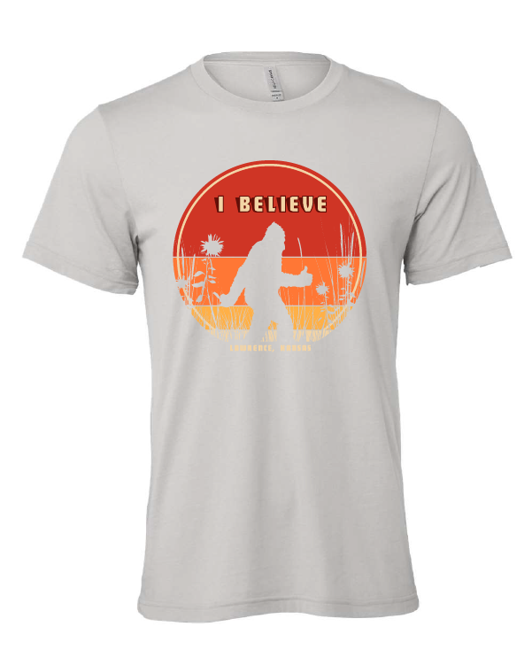 I Believe Bigfoot design on a gray t-shirt