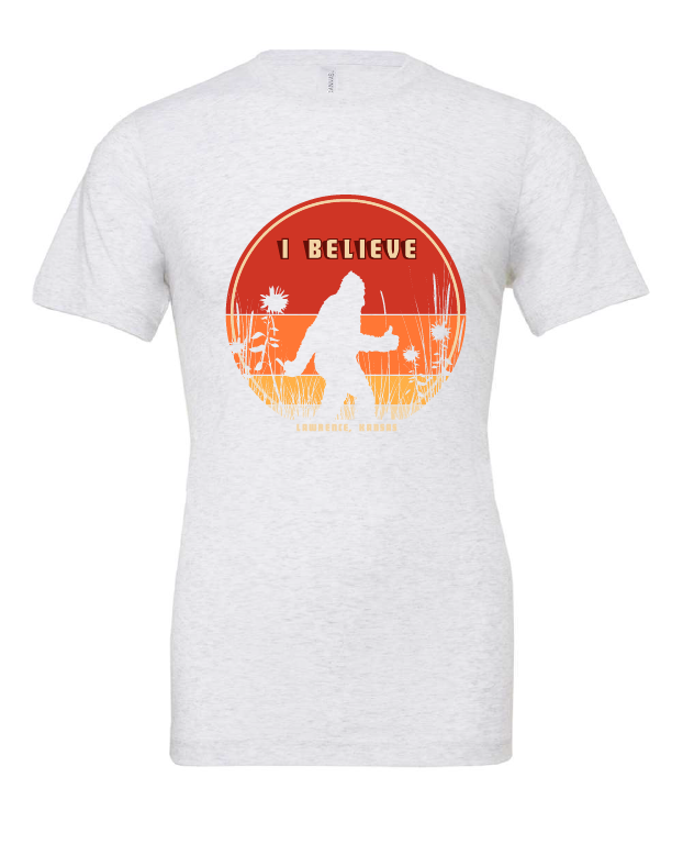 I Believe Bigfoot design on a white t-shirt