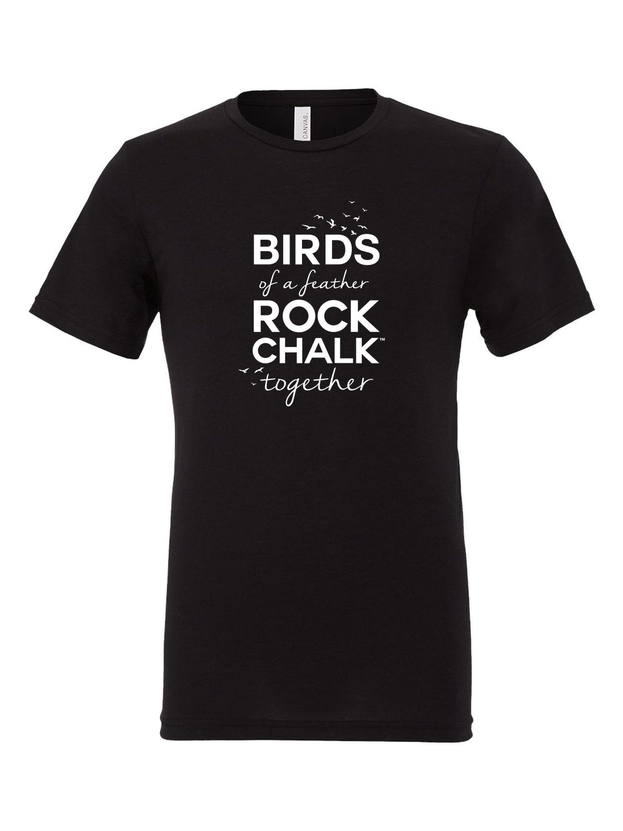 Birds of a Feather Rock Chalk Together on a black t-shirt