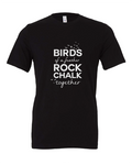 Birds of a Feather Rock Chalk Together design on a black t-shirt