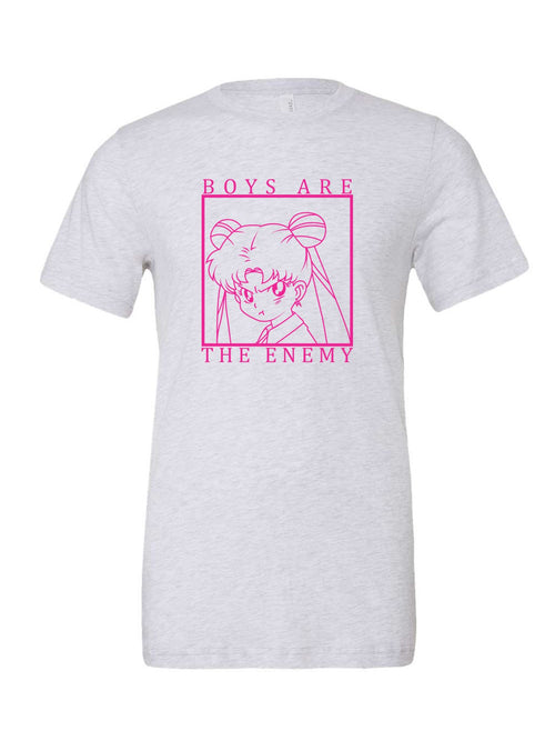 Boys Are the Enemy on a white t-shirt