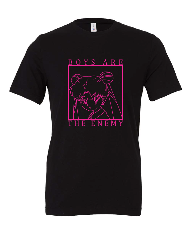 Boys Are the Enemy design on a black t-shirt