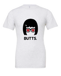 BUTTS design on a white t-shirt