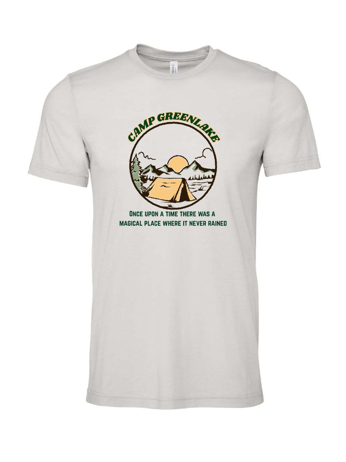Camp Greenlake on a cement gray t-shirt