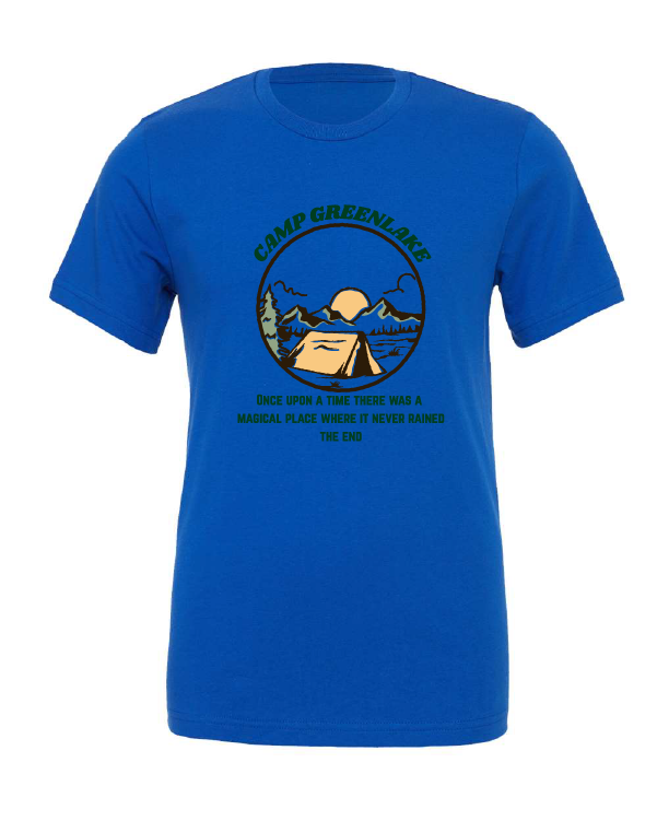 Camp Greenlake design on a blue t-shirt