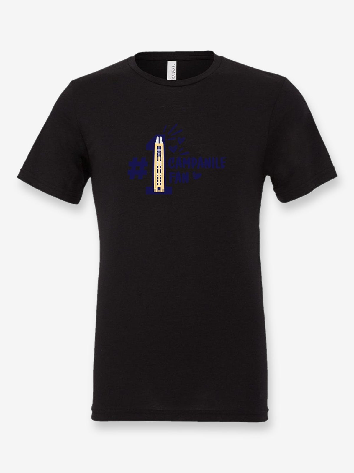 Campanile Fan on a black t-shirt