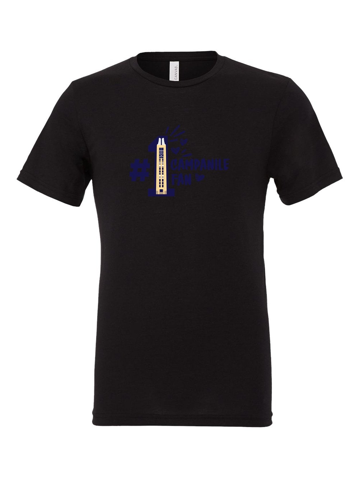 Campanile Fan on a black t-shirt