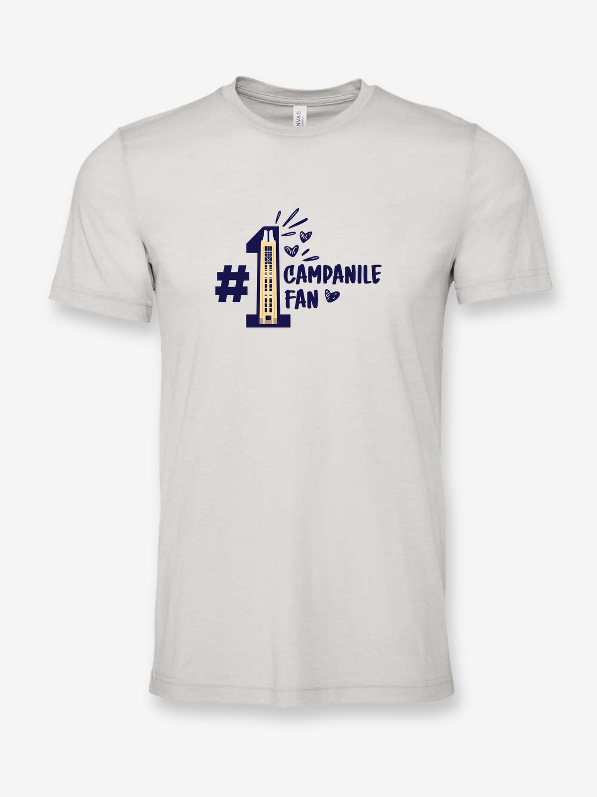 Campanile Fan on a cement gray t-shirt
