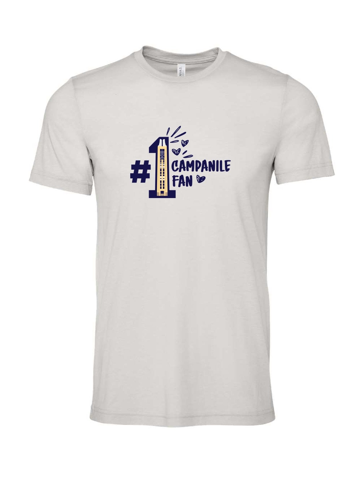 Campanile Fan on a cement gray t-shirt