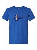 Campanile Fan on a royal blue t-shirt
