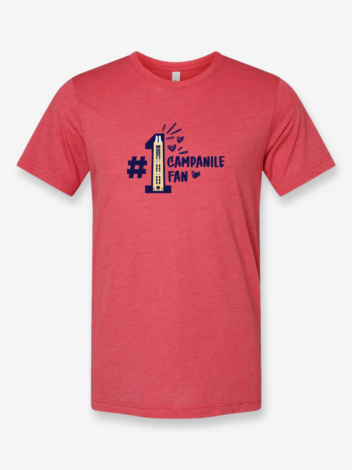 Campanile Fan on a true red t-shirt