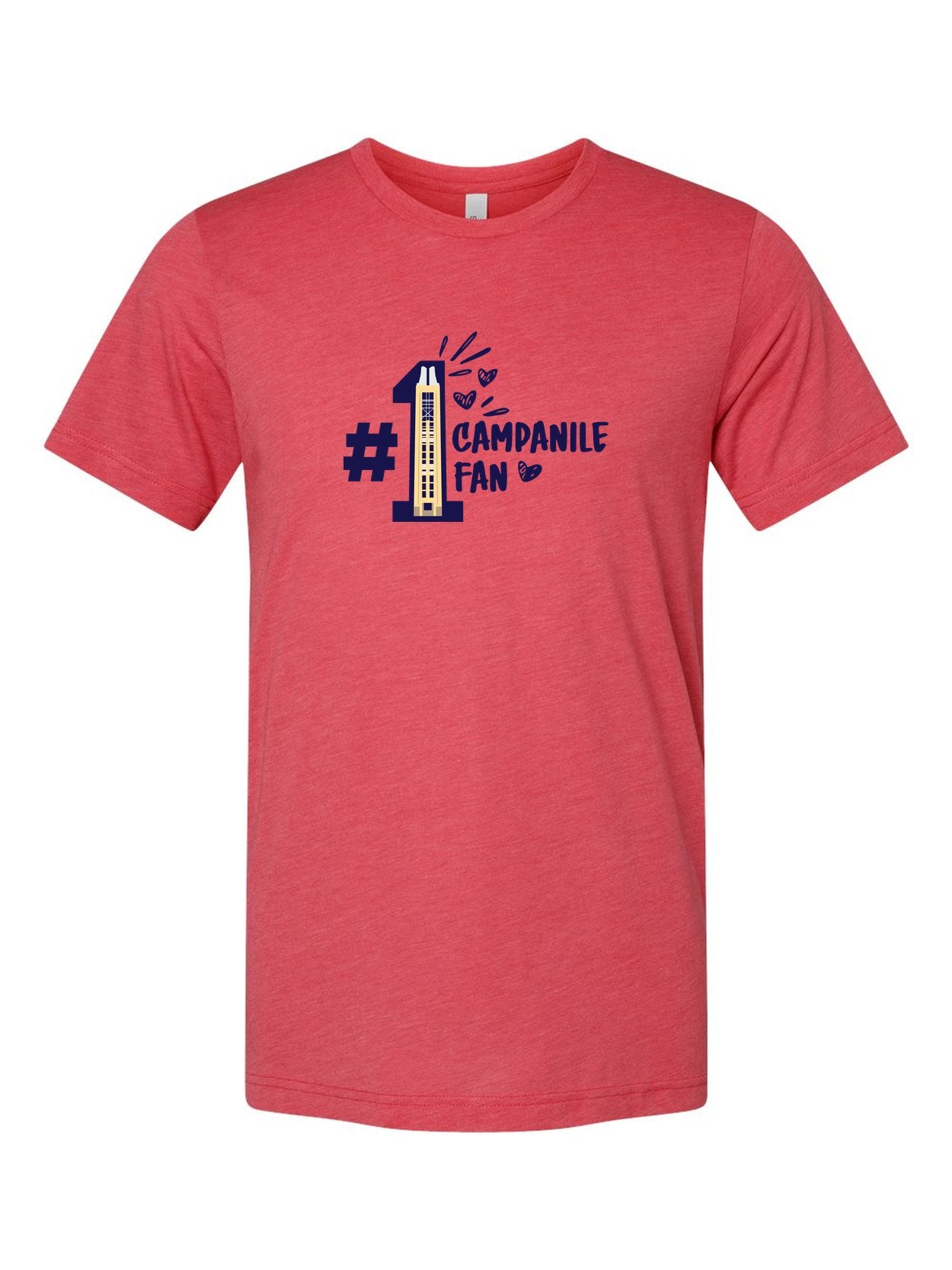 Campanile Fan on a true red t-shirt