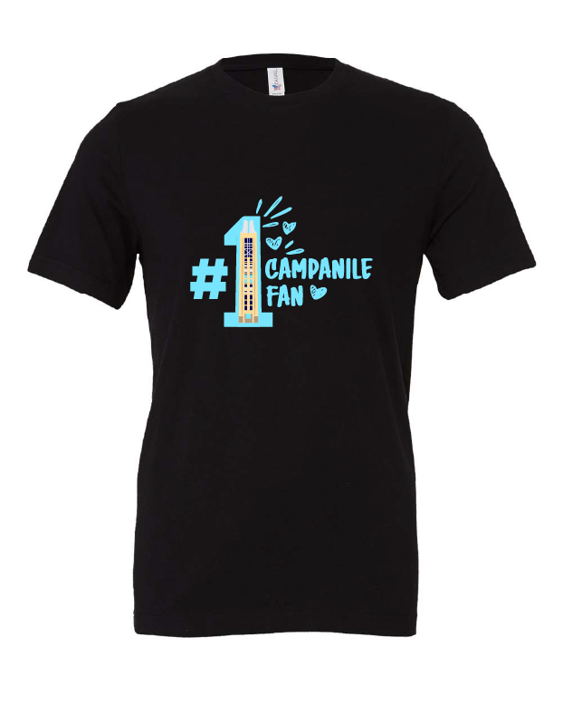 Campanile Fan design on a black t-shirt