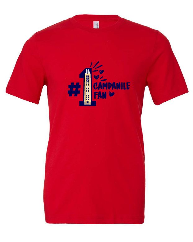 Campanile Fan design on a red t-shirt