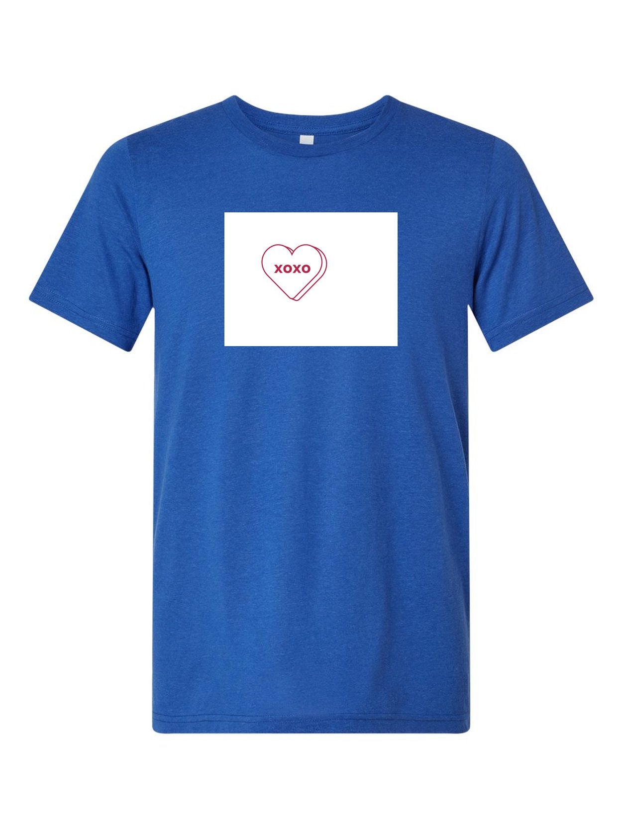 Candy Heart on a royal blue t-shirt
