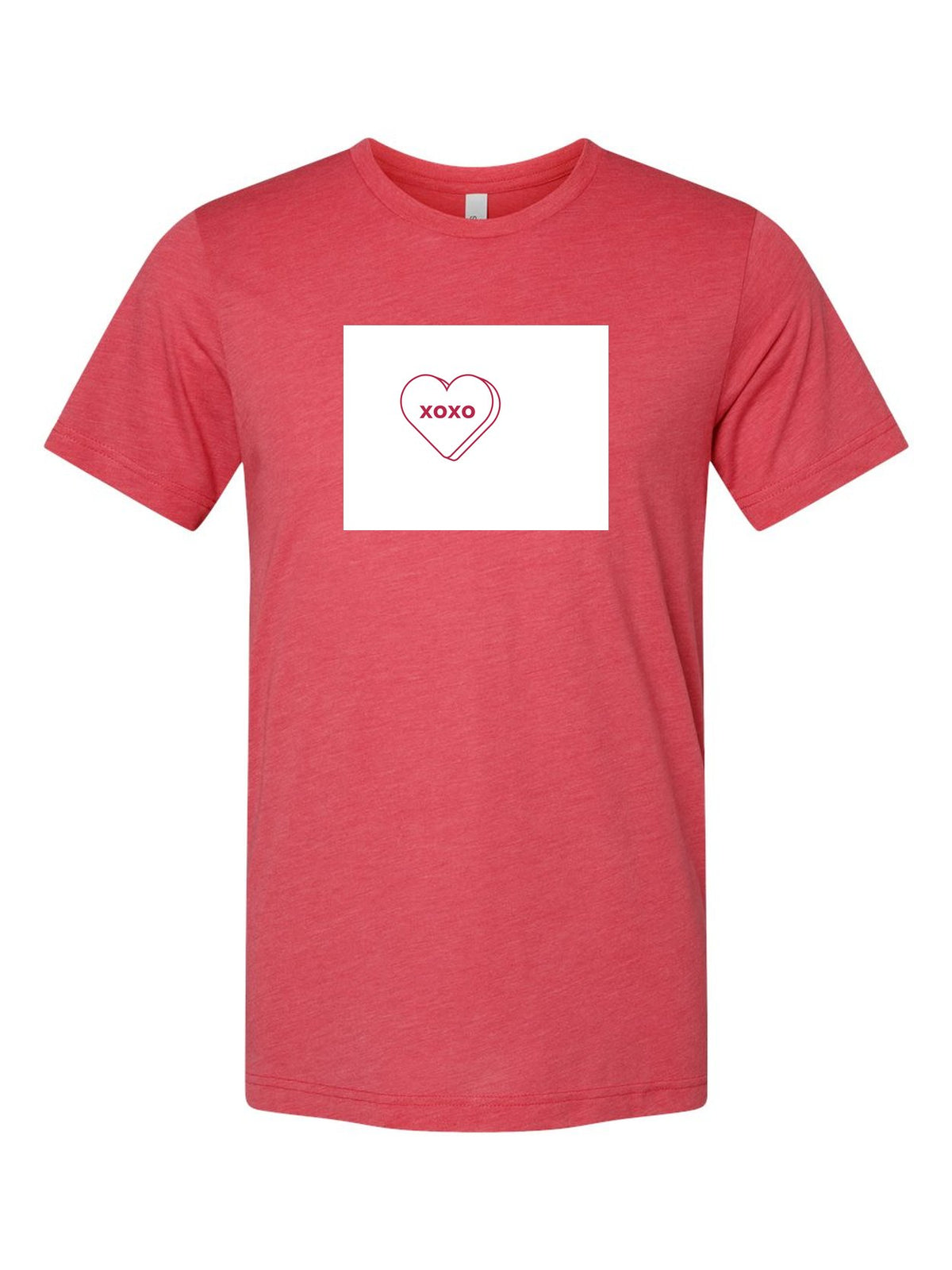 Candy Heart on a true red t-shirt