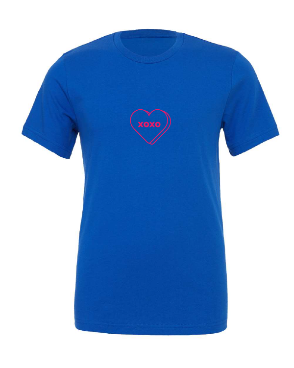 Candy Heart design on a blue t-shirt