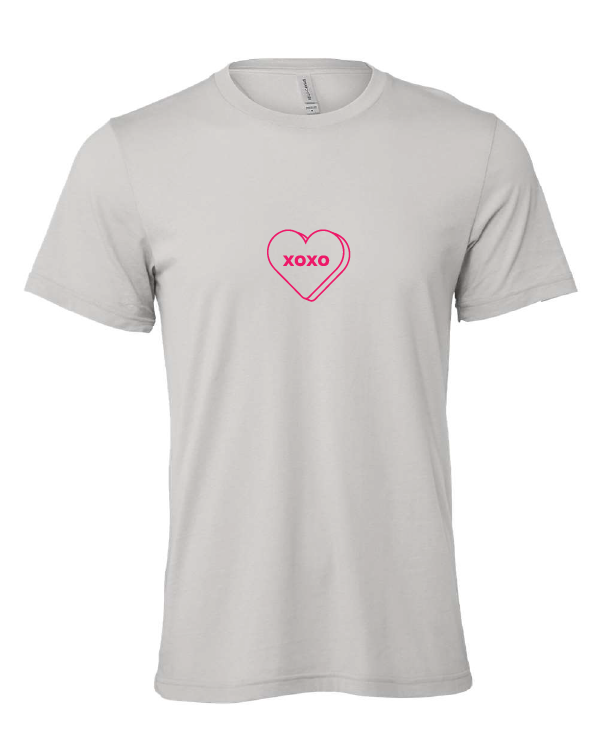 Candy Heart design on a gray t-shirt