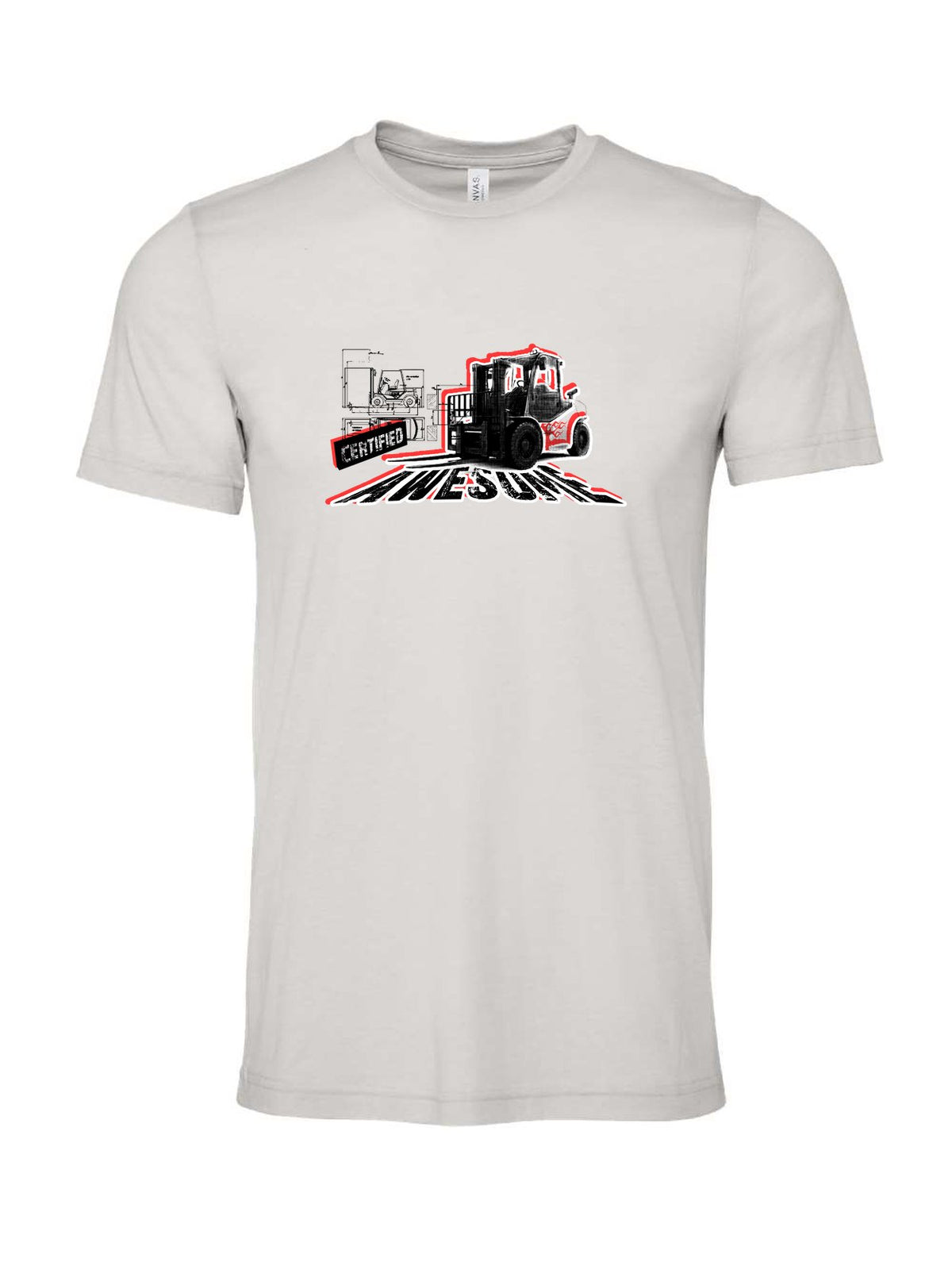 Certified Awesome on a cement gray t-shirt