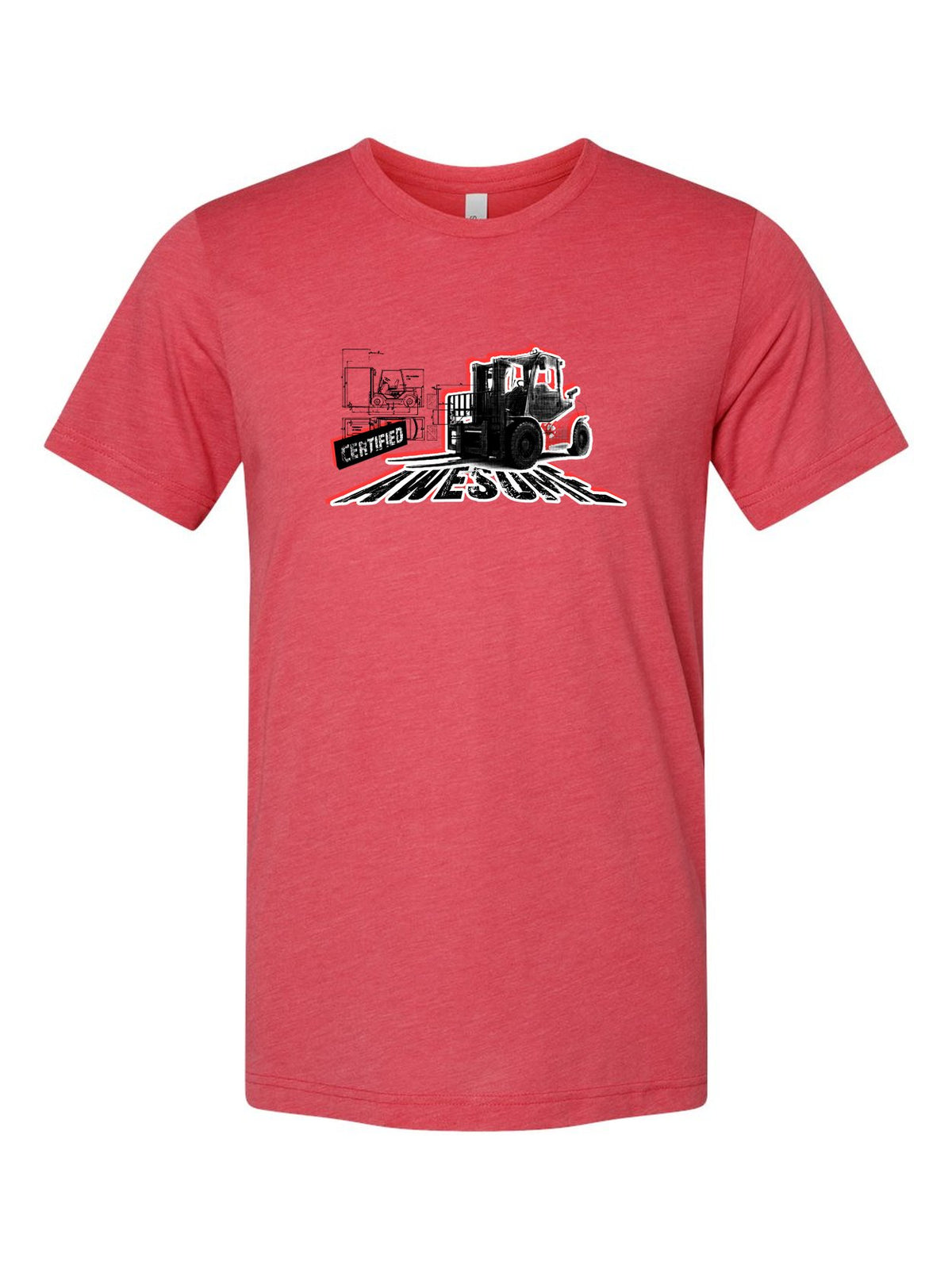 Certified Awesome on a true red t-shirt