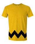 Yellow Charlie Brown costume tee with an oversized black zigzag spanning the lower shirt