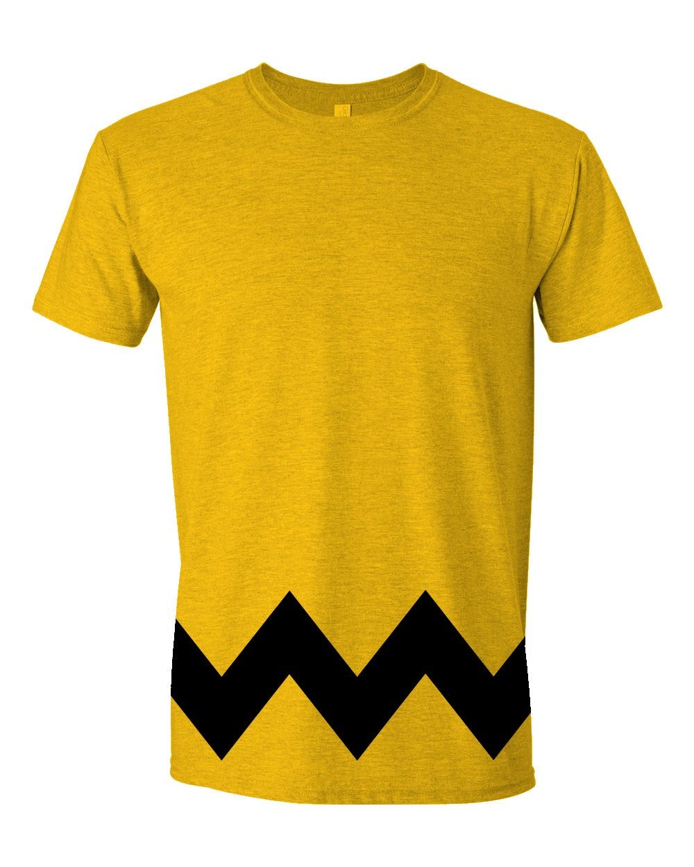 Yellow Charlie Brown costume tee with an oversized black zigzag spanning the lower shirt