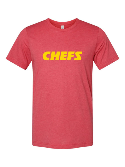 Chefs on a true red t-shirt