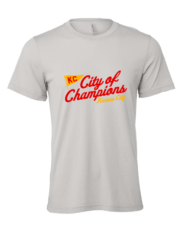City of Champions design on a gray t-shirt