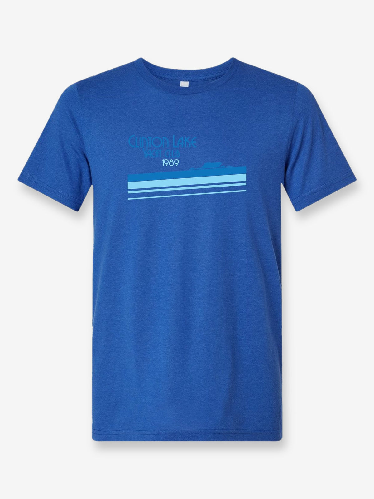 Clinton Lake Yacht Club on a royal blue t-shirt