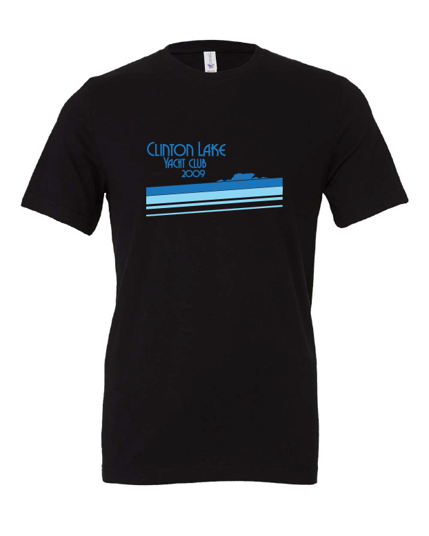 Clinton Lake Yacht Club design on a black t-shirt