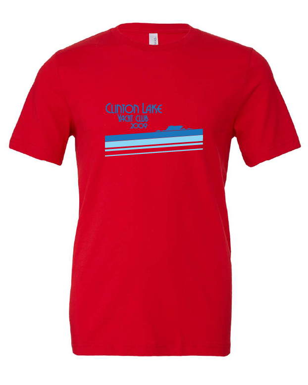Clinton Lake Yacht Club design on a red t-shirt