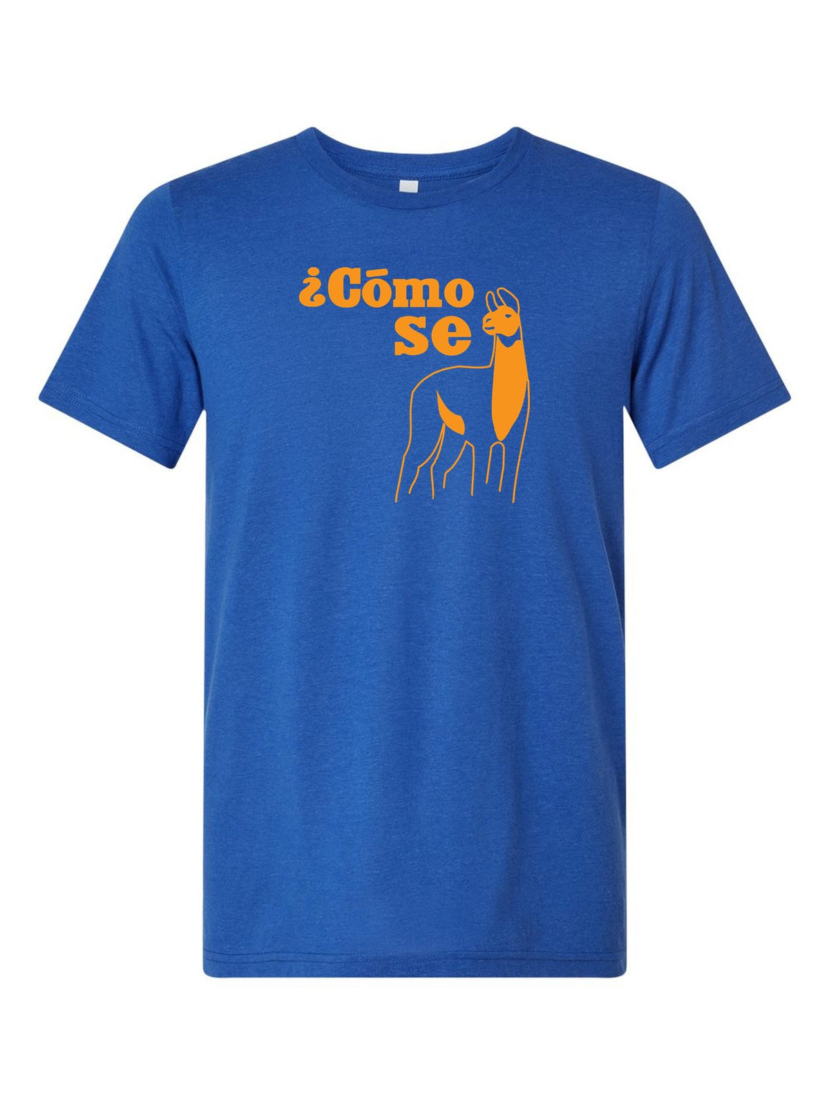 Como Se Llama on a royal blue t-shirt