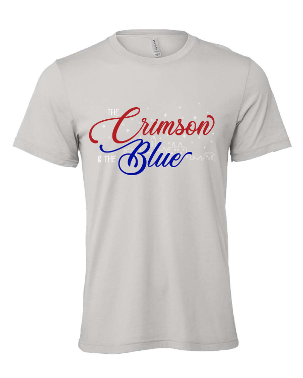 The Crimson and the Blue design on a gray t-shirt
