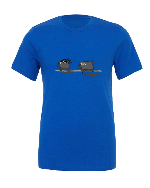 CTRL ESC design on a blue t-shirt