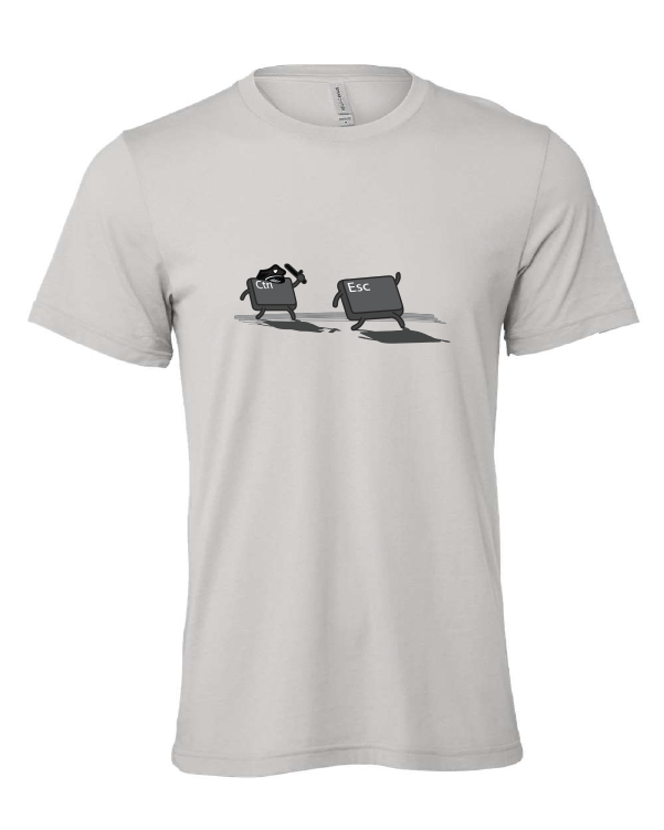 CTRL ESC design on a gray t-shirt
