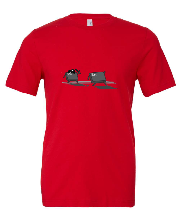 CTRL ESC design on a red t-shirt