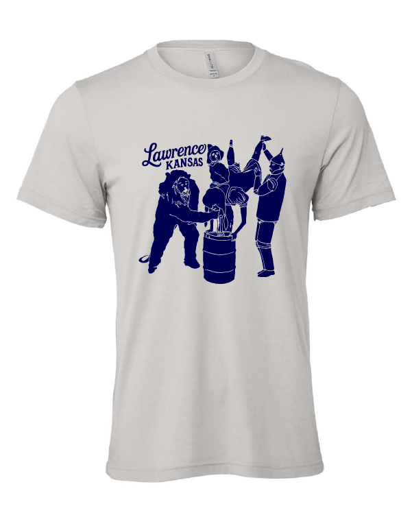 wizard of oz dorothy tin man scarecrow cowardly lion movie keg drinking drunk party funny kansas gray tshirt t-shirt   