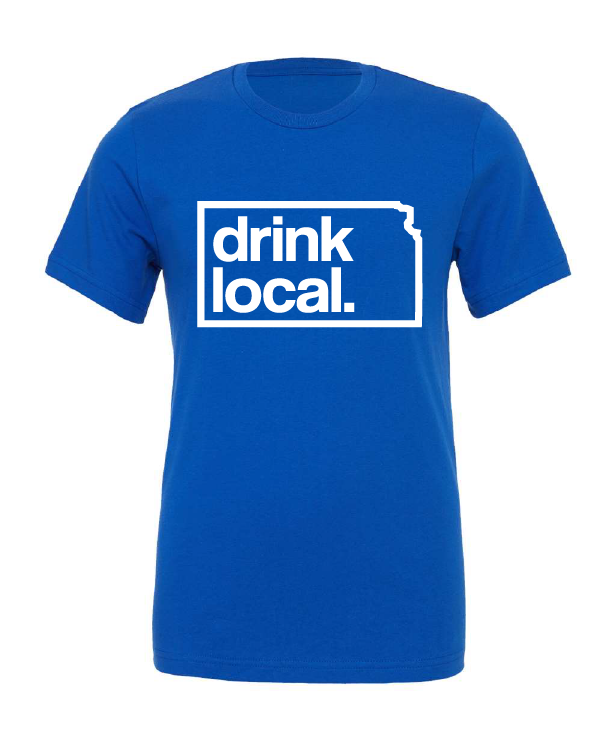 Drink Local design on a blue t-shirt