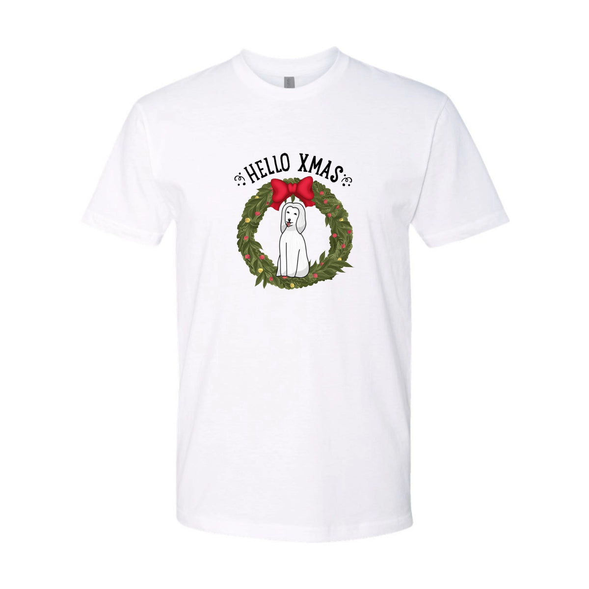 Hello Xmas Dog Wreath Custom Tee