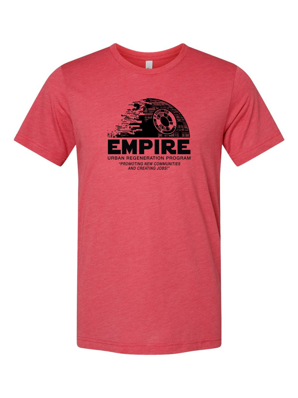 EMPIRE Urban Regeneration Program on a true red t-shirt
