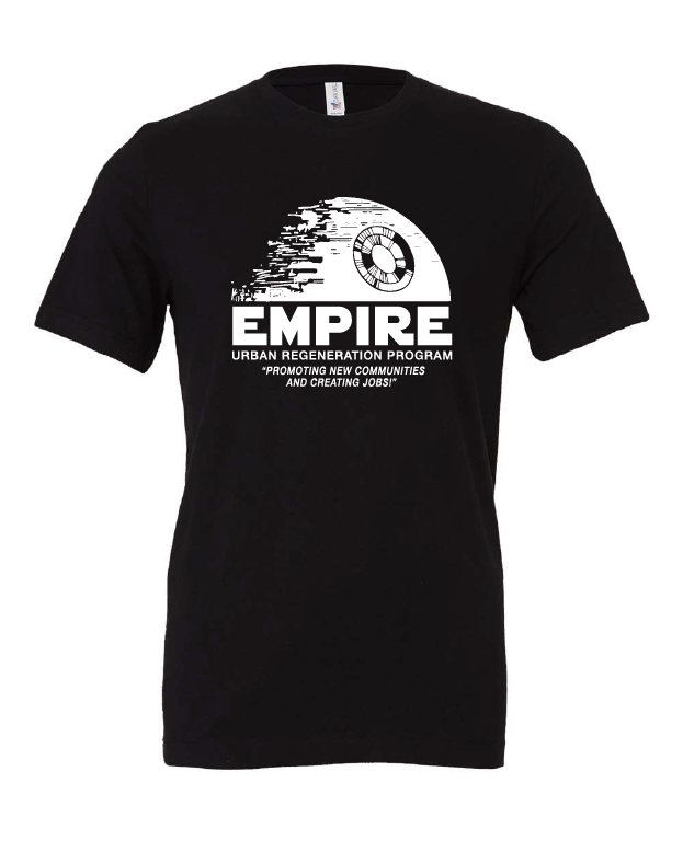 EMPIRE Urban Regeneration Program design on a black t-shirt