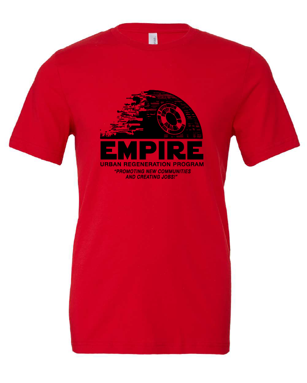 EMPIRE Urban Regeneration Program design on a red t-shirt
