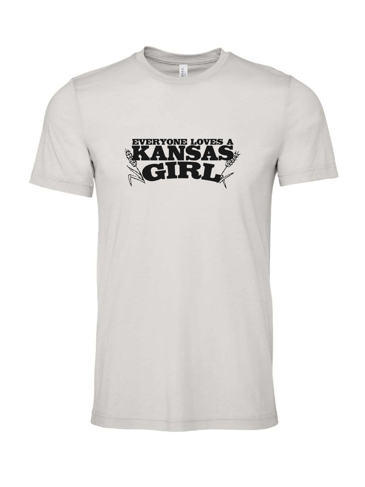 Everyone Loves a Kansas Girl on a cement gray t-shirt