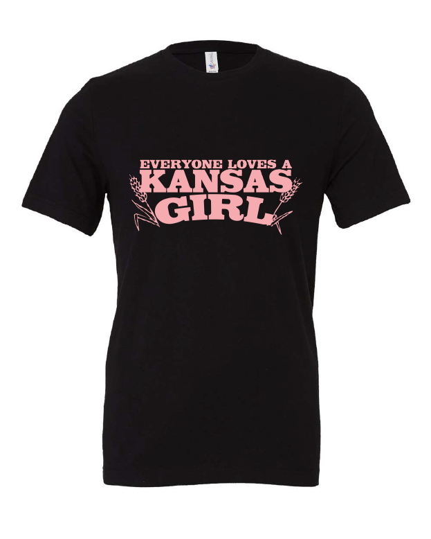 Everyone Loves a Kansas Girl design on a black t-shirt