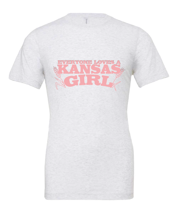 Everyone Loves a Kansas Girl design on a white t-shirt