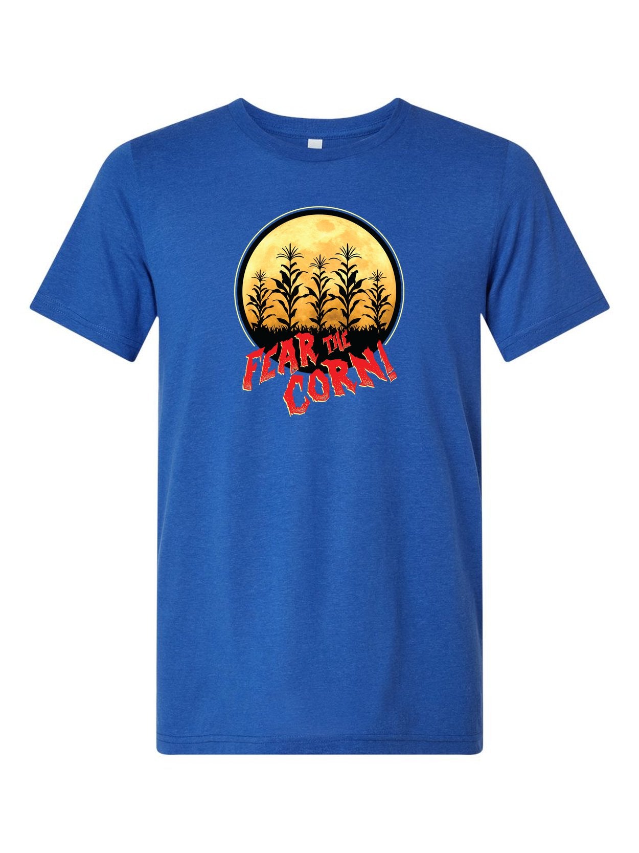 Fear the Corn on a royal blue t-shirt