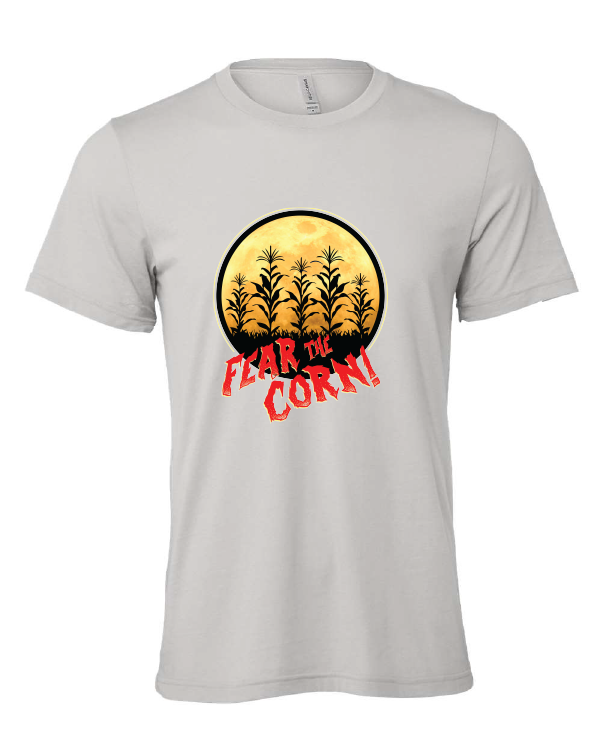 Fear the Corn design on a gray t-shirt