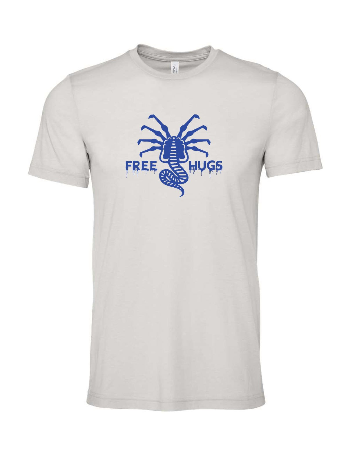 Free Hugs on a cement gray t-shirt